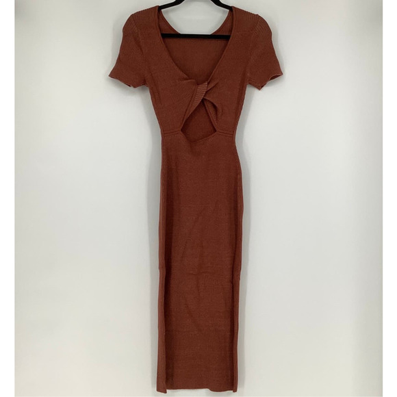 NEW! NAADAM Size Small Ribbed Reversible Twist Dress $325 msrp Brick Red J6-5 - Picture 3 of 11
